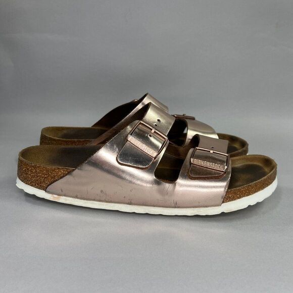Birkenstock Arizona Sandals Women's Size 11.5 Metallic Copper Leather Buckle - Picture 1 of 12